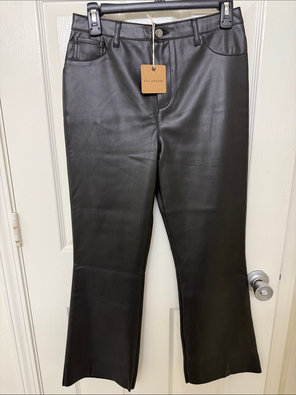 Blu Pepper Black Faux Leather Flare Jeans